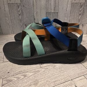 Chaco Sandals with Teal, Orange, and Blue Straps Size 9
